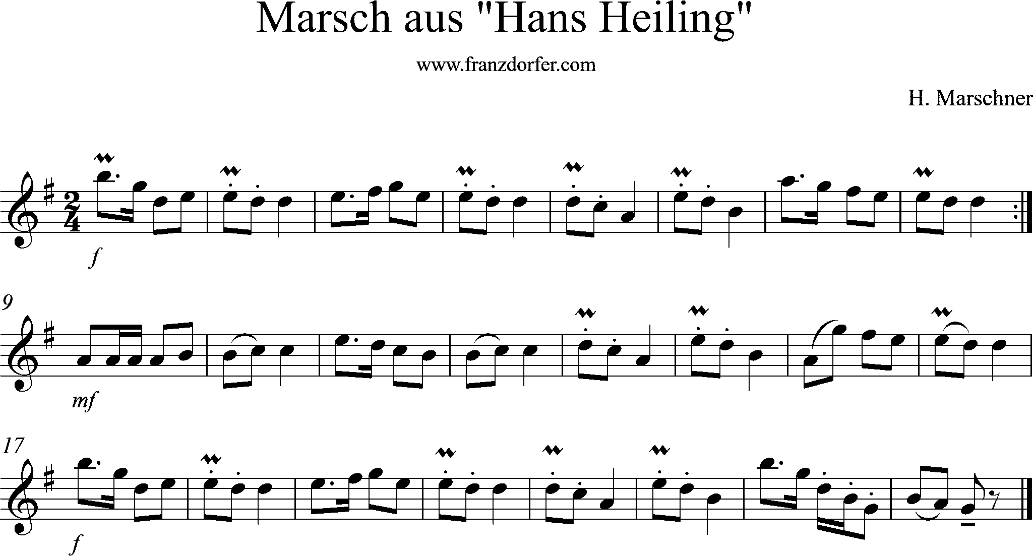 Noten -Marsch aus Hans Heiling